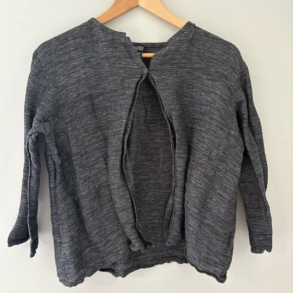 Eileen Fisher linen blend grey cardigan jacket medium shirt - Picture 2 of 10